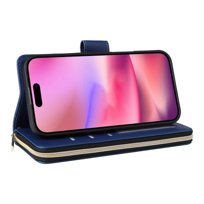 For iPhone 16 Plus Nine-card Slots Zipper Wallet Bag Leather Phone Case(Blue) - iPhone 16 Plus Cases by buy2fix | Online Shopping UK | buy2fix
