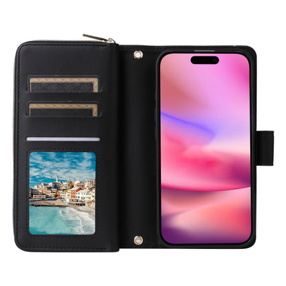 For iPhone 16 Plus Nine-card Slots Zipper Wallet Bag Leather Phone Case(Black) - iPhone 16 Plus Cases by buy2fix | Online Shopping UK | buy2fix