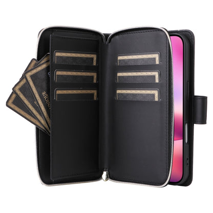 For iPhone 16 Plus Nine-card Slots Zipper Wallet Bag Leather Phone Case(Black) - iPhone 16 Plus Cases by buy2fix | Online Shopping UK | buy2fix