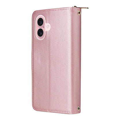 For iPhone 16 Plus Nine-card Slots Zipper Wallet Bag Leather Phone Case(Rose Gold) - iPhone 16 Plus Cases by buy2fix | Online Shopping UK | buy2fix