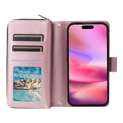 For iPhone 16 Plus Nine-card Slots Zipper Wallet Bag Leather Phone Case(Rose Gold) - iPhone 16 Plus Cases by buy2fix | Online Shopping UK | buy2fix