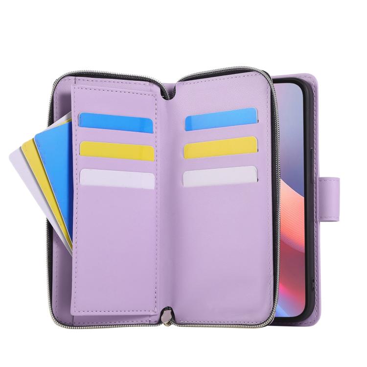 For iPhone 16e Nine-card Slots Zipper Wallet Bag Leather Phone Case(Light Purple) - iPhone 16e Cases by buy2fix | Online Shopping UK | buy2fix