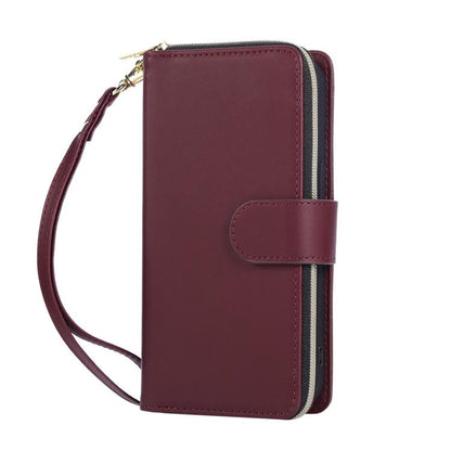 For iPhone 16e Nine-card Slots Zipper Wallet Bag Leather Phone Case(Wine Red) - iPhone 16e Cases by buy2fix | Online Shopping UK | buy2fix