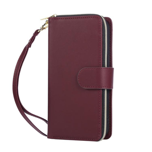 For iPhone 16e Nine-card Slots Zipper Wallet Bag Leather Phone Case(Wine Red) - iPhone 16e Cases by buy2fix | Online Shopping UK | buy2fix