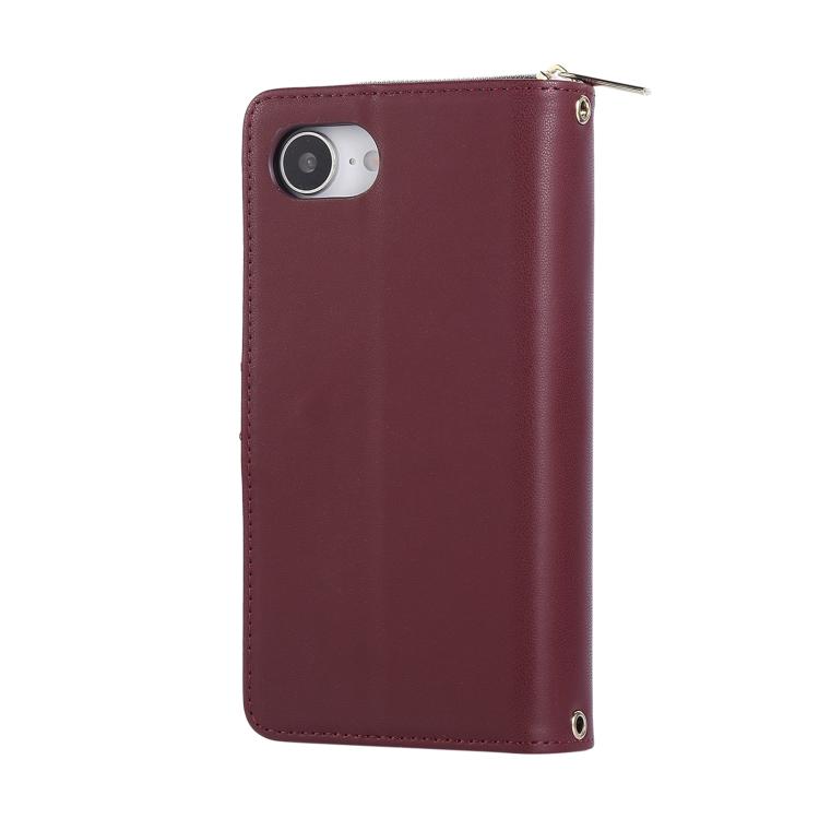 For iPhone 16e Nine-card Slots Zipper Wallet Bag Leather Phone Case(Wine Red) - iPhone 16e Cases by buy2fix | Online Shopping UK | buy2fix