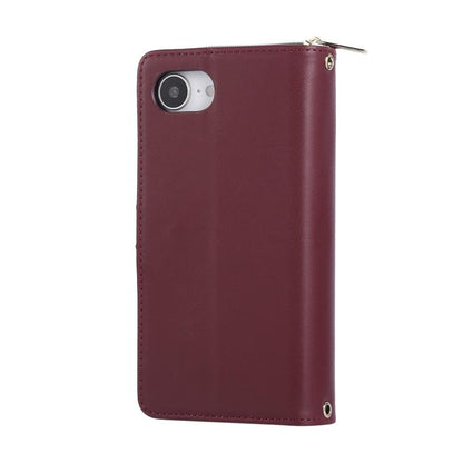 For iPhone 16e Nine-card Slots Zipper Wallet Bag Leather Phone Case(Wine Red) - iPhone 16e Cases by buy2fix | Online Shopping UK | buy2fix
