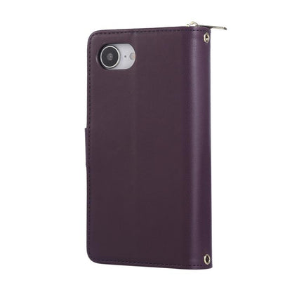 For iPhone 16e Nine-card Slots Zipper Wallet Bag Leather Phone Case(Dark Purple) - iPhone 16e Cases by buy2fix | Online Shopping UK | buy2fix