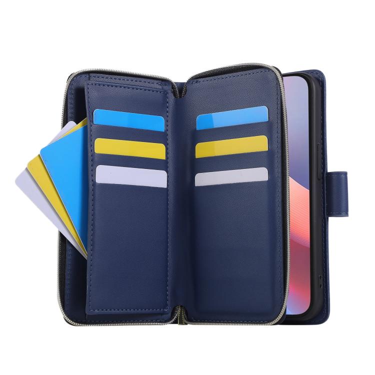 For iPhone 16e Nine-card Slots Zipper Wallet Bag Leather Phone Case(Blue) - iPhone 16e Cases by buy2fix | Online Shopping UK | buy2fix