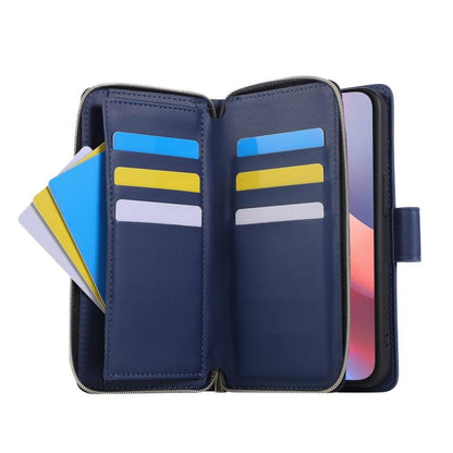 For iPhone 16e Nine-card Slots Zipper Wallet Bag Leather Phone Case(Blue) - iPhone 16e Cases by buy2fix | Online Shopping UK | buy2fix