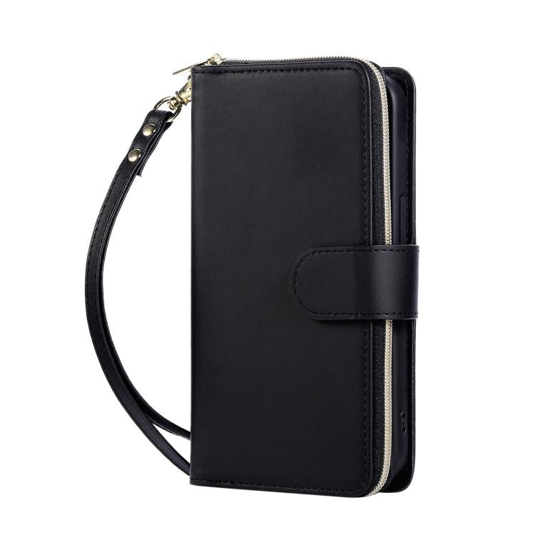 For iPhone 16e Nine-card Slots Zipper Wallet Bag Leather Phone Case(Black) - iPhone 16e Cases by buy2fix | Online Shopping UK | buy2fix