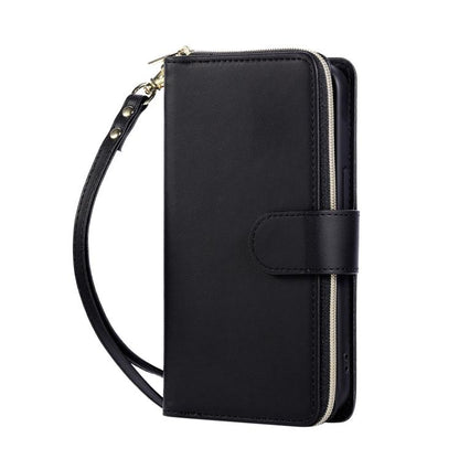 For iPhone 16e Nine-card Slots Zipper Wallet Bag Leather Phone Case(Black) - iPhone 16e Cases by buy2fix | Online Shopping UK | buy2fix