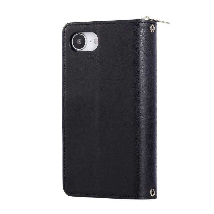 For iPhone 16e Nine-card Slots Zipper Wallet Bag Leather Phone Case(Black) - iPhone 16e Cases by buy2fix | Online Shopping UK | buy2fix