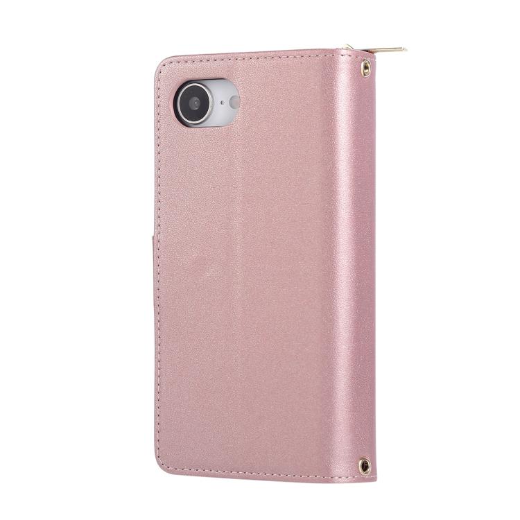 For iPhone 16e Nine-card Slots Zipper Wallet Bag Leather Phone Case(Rose Gold) - iPhone 16e Cases by buy2fix | Online Shopping UK | buy2fix