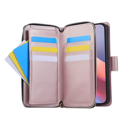 For iPhone 16e Nine-card Slots Zipper Wallet Bag Leather Phone Case(Rose Gold) - iPhone 16e Cases by buy2fix | Online Shopping UK | buy2fix