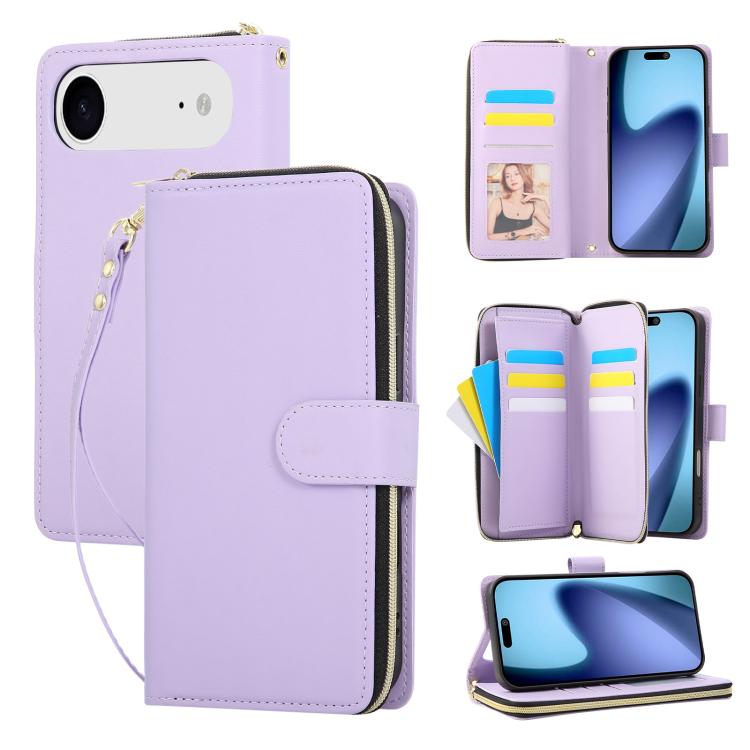 For iPhone Air Nine-card Slots Zipper Wallet Bag Leather Phone Case(Light Purple) - iPhone Air Cases by buy2fix | Online Shopping UK | buy2fix