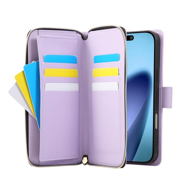 For iPhone Air Nine-card Slots Zipper Wallet Bag Leather Phone Case(Light Purple) - iPhone Air Cases by buy2fix | Online Shopping UK | buy2fix