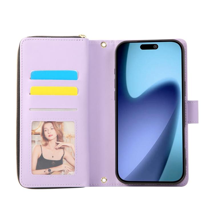 For iPhone Air Nine-card Slots Zipper Wallet Bag Leather Phone Case(Light Purple) - iPhone Air Cases by buy2fix | Online Shopping UK | buy2fix