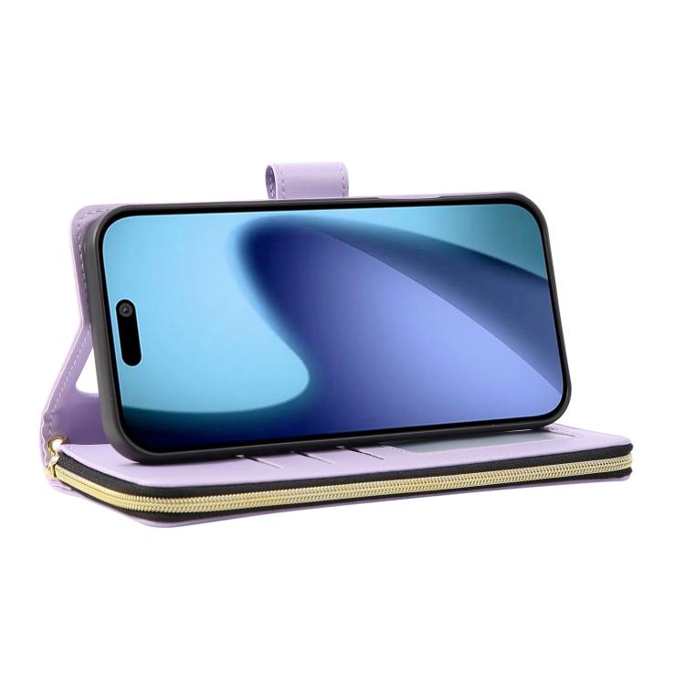 For iPhone Air Nine-card Slots Zipper Wallet Bag Leather Phone Case(Light Purple) - iPhone Air Cases by buy2fix | Online Shopping UK | buy2fix