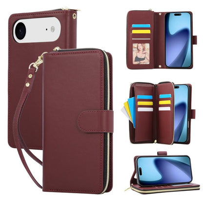 For iPhone Air Nine-card Slots Zipper Wallet Bag Leather Phone Case(Wine Red) - iPhone Air Cases by buy2fix | Online Shopping UK | buy2fix