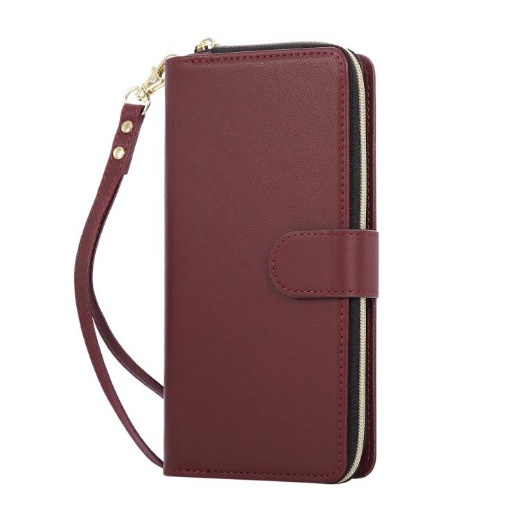 For iPhone Air Nine-card Slots Zipper Wallet Bag Leather Phone Case(Wine Red) - iPhone Air Cases by buy2fix | Online Shopping UK | buy2fix