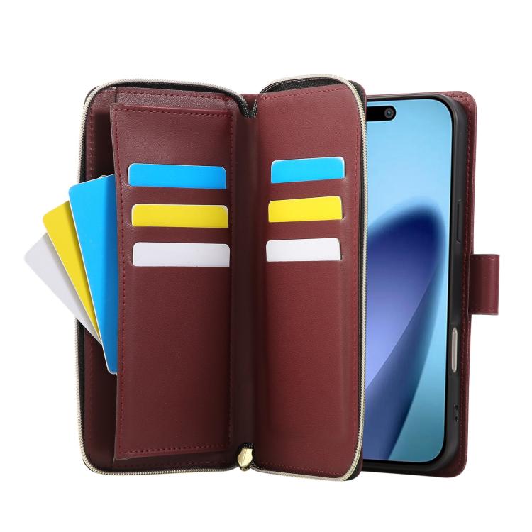 For iPhone Air Nine-card Slots Zipper Wallet Bag Leather Phone Case(Wine Red) - iPhone Air Cases by buy2fix | Online Shopping UK | buy2fix