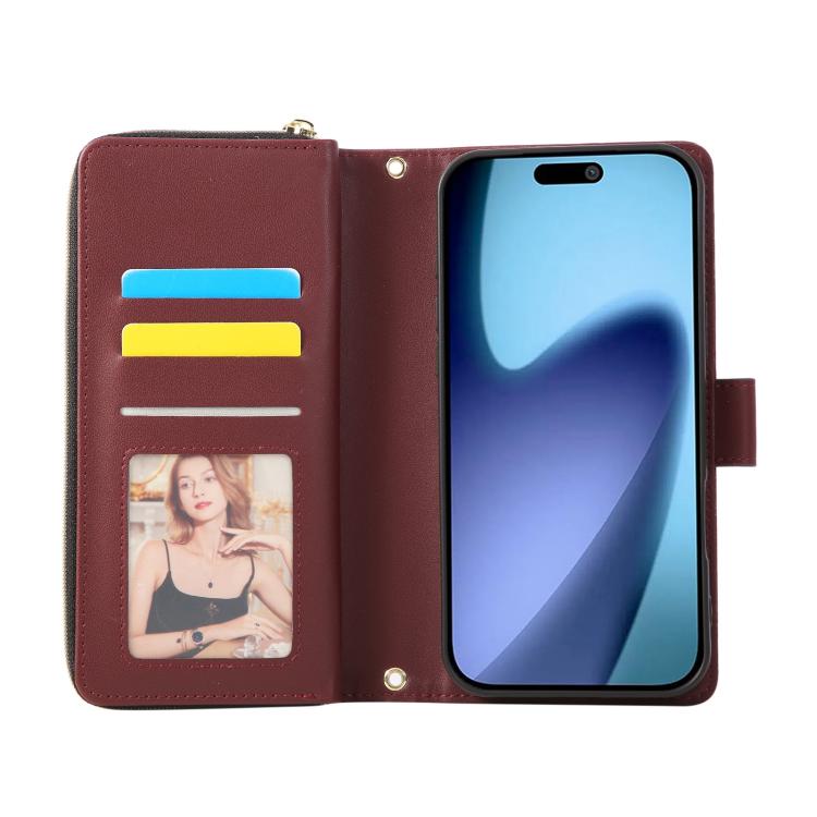 For iPhone Air Nine-card Slots Zipper Wallet Bag Leather Phone Case(Wine Red) - iPhone Air Cases by buy2fix | Online Shopping UK | buy2fix