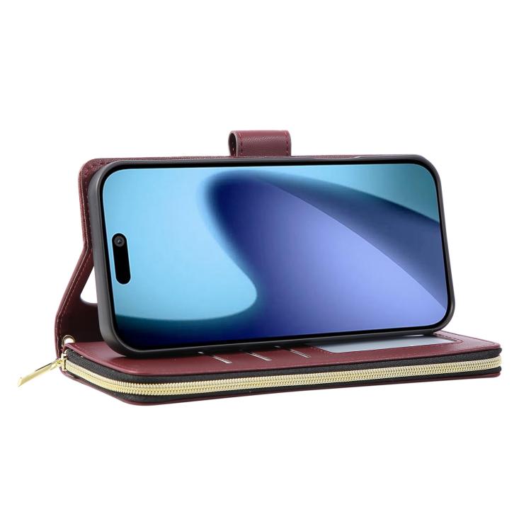 For iPhone Air Nine-card Slots Zipper Wallet Bag Leather Phone Case(Wine Red) - iPhone Air Cases by buy2fix | Online Shopping UK | buy2fix