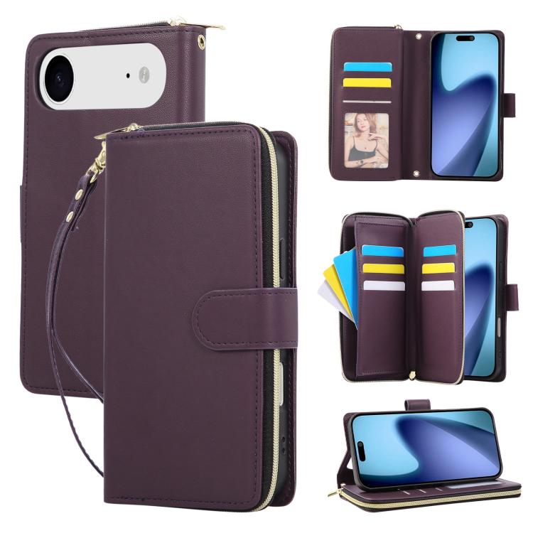 For iPhone Air Nine-card Slots Zipper Wallet Bag Leather Phone Case(Dark Purple) - iPhone Air Cases by buy2fix | Online Shopping UK | buy2fix