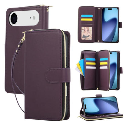 For iPhone Air Nine-card Slots Zipper Wallet Bag Leather Phone Case(Dark Purple) - iPhone Air Cases by buy2fix | Online Shopping UK | buy2fix