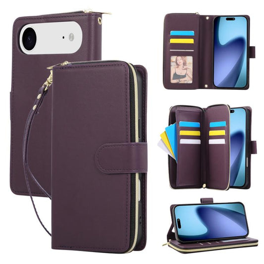 For iPhone Air Nine-card Slots Zipper Wallet Bag Leather Phone Case(Dark Purple) - iPhone Air Cases by buy2fix | Online Shopping UK | buy2fix