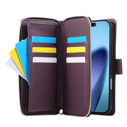 For iPhone Air Nine-card Slots Zipper Wallet Bag Leather Phone Case(Dark Purple) - iPhone Air Cases by buy2fix | Online Shopping UK | buy2fix