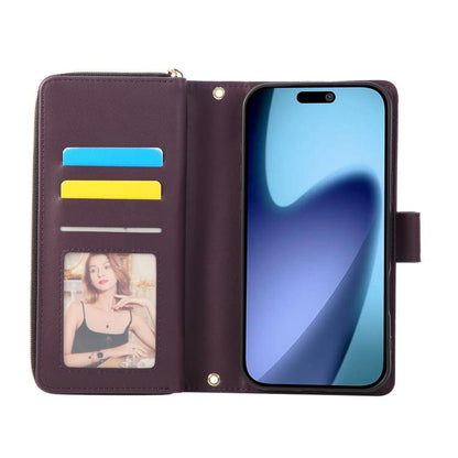 For iPhone Air Nine-card Slots Zipper Wallet Bag Leather Phone Case(Dark Purple) - iPhone Air Cases by buy2fix | Online Shopping UK | buy2fix
