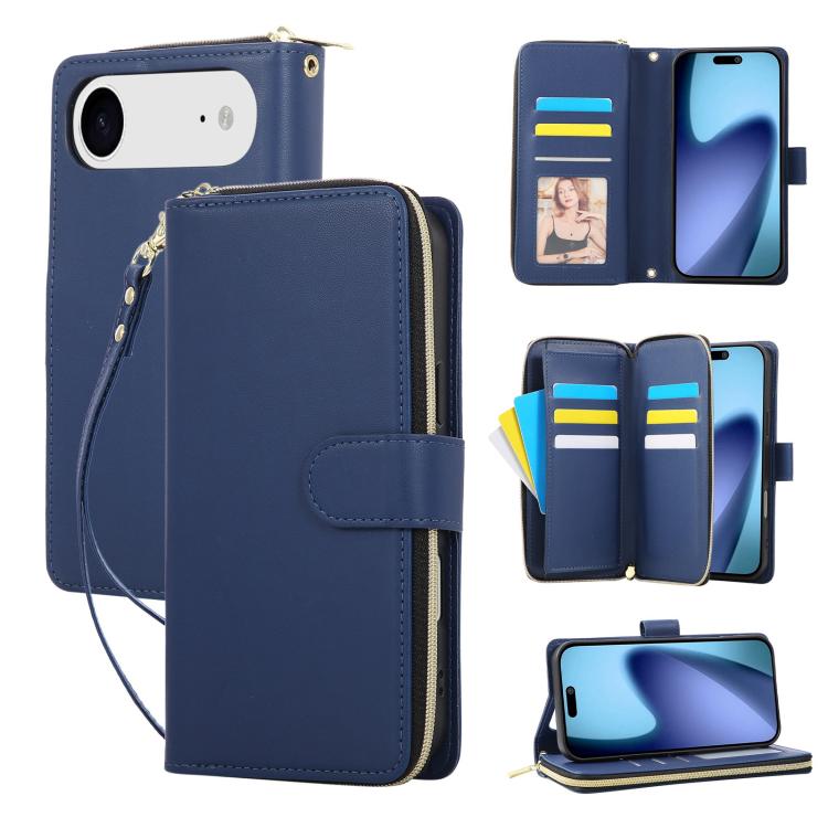 For iPhone Air Nine-card Slots Zipper Wallet Bag Leather Phone Case(Blue) - iPhone Air Cases by buy2fix | Online Shopping UK | buy2fix