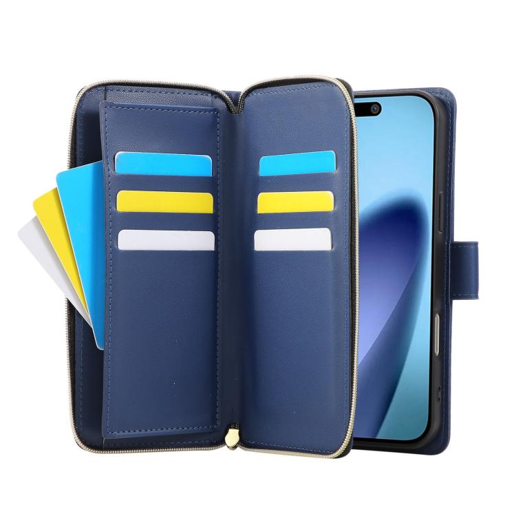 For iPhone Air Nine-card Slots Zipper Wallet Bag Leather Phone Case(Blue) - iPhone Air Cases by buy2fix | Online Shopping UK | buy2fix