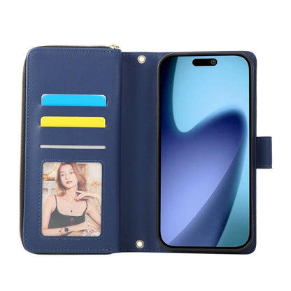 For iPhone Air Nine-card Slots Zipper Wallet Bag Leather Phone Case(Blue) - iPhone Air Cases by buy2fix | Online Shopping UK | buy2fix