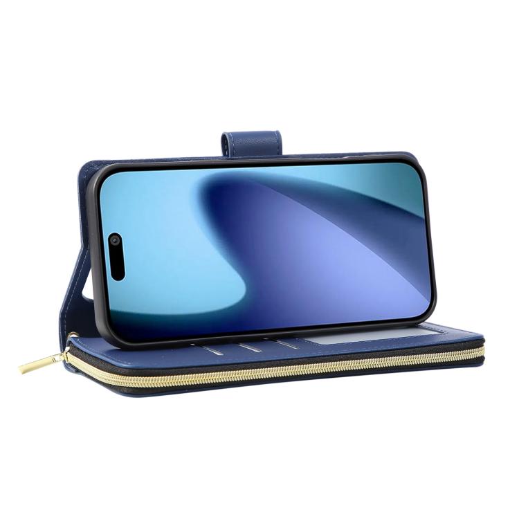 For iPhone Air Nine-card Slots Zipper Wallet Bag Leather Phone Case(Blue) - iPhone Air Cases by buy2fix | Online Shopping UK | buy2fix