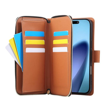 For iPhone Air Nine-card Slots Zipper Wallet Bag Leather Phone Case(Brown) - iPhone Air Cases by buy2fix | Online Shopping UK | buy2fix