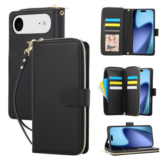 For iPhone Air Nine-card Slots Zipper Wallet Bag Leather Phone Case(Black) - iPhone Air Cases by buy2fix | Online Shopping UK | buy2fix