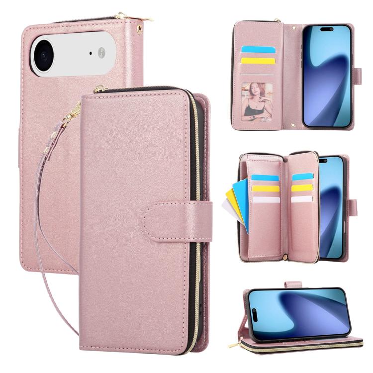 For iPhone Air Nine-card Slots Zipper Wallet Bag Leather Phone Case(Rose Gold) - iPhone Air Cases by buy2fix | Online Shopping UK | buy2fix