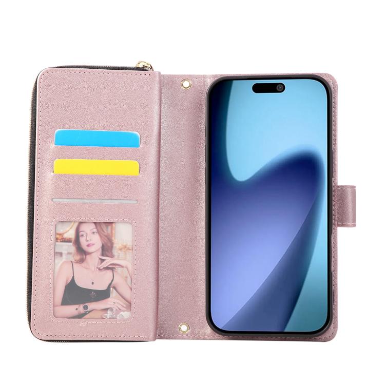 For iPhone Air Nine-card Slots Zipper Wallet Bag Leather Phone Case(Rose Gold) - iPhone Air Cases by buy2fix | Online Shopping UK | buy2fix