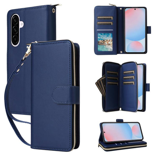 For Galaxy A56 5G Nine-card Slots Zipper Wallet Bag Leather Phone Case(Blue)