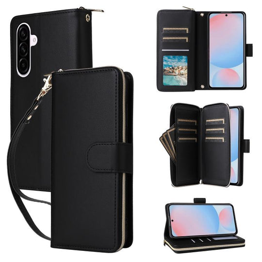 For Galaxy A37 5G Nine-card Slots Zipper Wallet Bag Leather Phone Case(Black)
