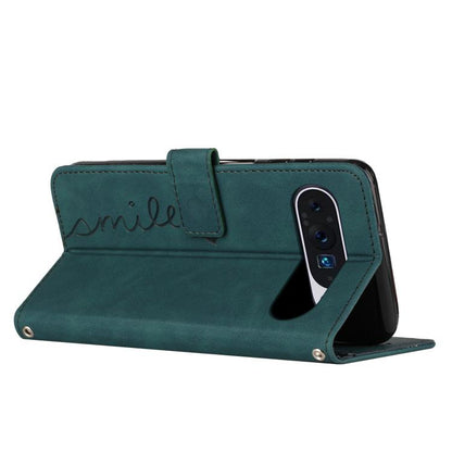 For Google Pixel 10 / 10 Pro Skin Feel Heart Embossed Leather Phone Case with Long Lanyard(Green) - Google Cases by buy2fix | Online Shopping UK | buy2fix