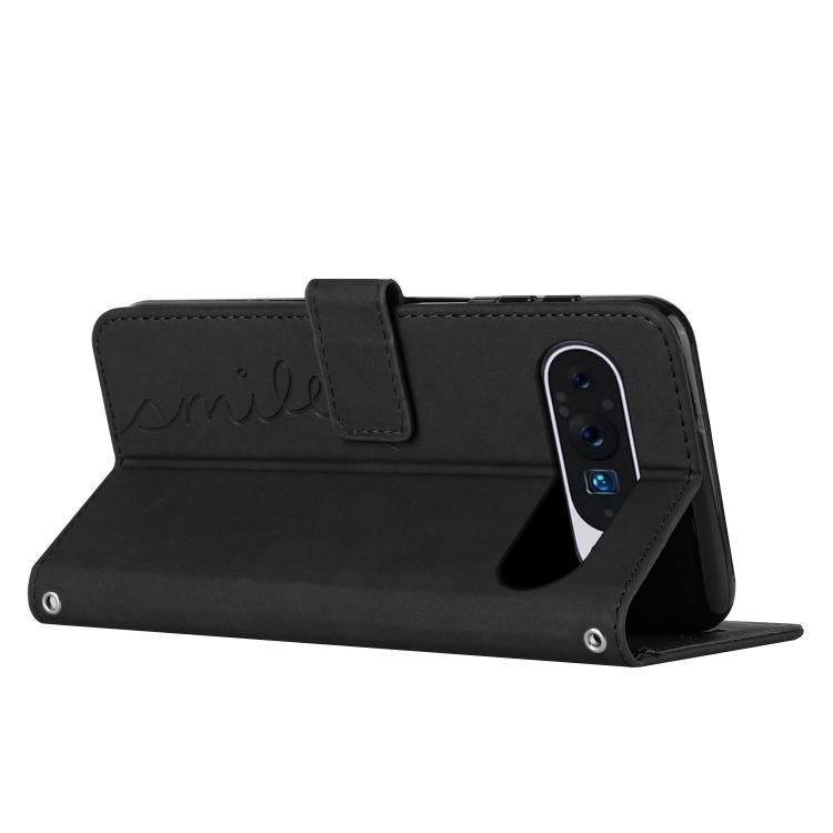For Google Pixel 10 Pro XL Skin Feel Heart Embossed Leather Phone Case with Long Lanyard(Black) - Google Cases by buy2fix | Online Shopping UK | buy2fix