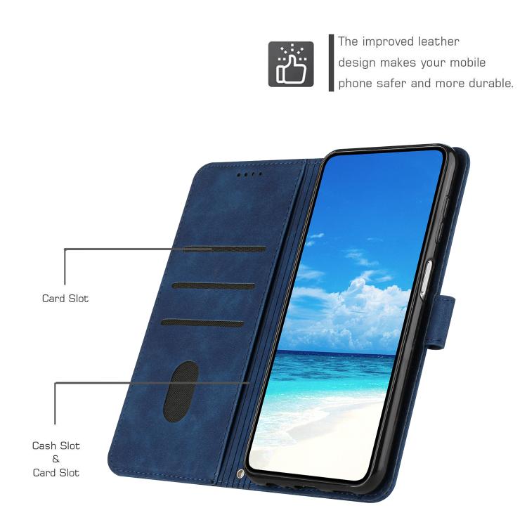 For Google Pixel 10 Pro XL Skin Feel Heart Embossed Leather Phone Case with Long Lanyard(Blue) - Google Cases by buy2fix | Online Shopping UK | buy2fix