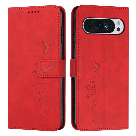 For Google Pixel 10 Pro XL Skin Feel Heart Embossed Leather Phone Case with Long Lanyard(Red) - Google Cases by buy2fix | Online Shopping UK | buy2fix