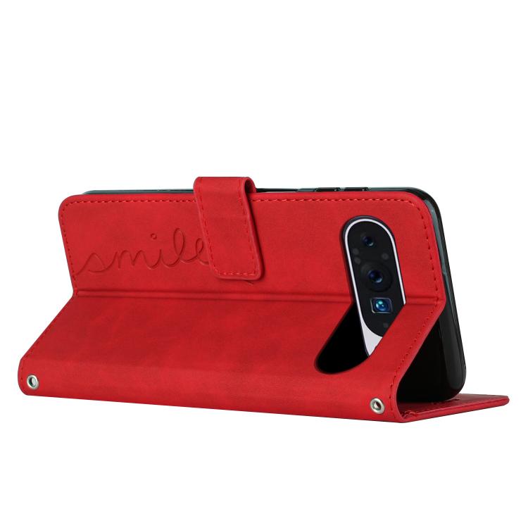 For Google Pixel 10 Pro XL Skin Feel Heart Embossed Leather Phone Case with Long Lanyard(Red) - Google Cases by buy2fix | Online Shopping UK | buy2fix