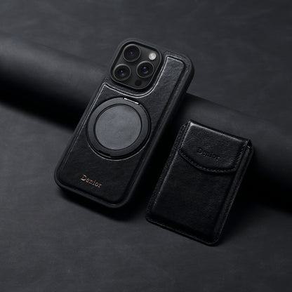 For iPhone 16 Pro Max Denior D22 Genuine Leather MagSafe Holder Detachable Card Slot Phone Case(Black) by Denior