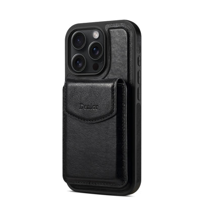 For iPhone 16 Pro Denior D22 Genuine Leather MagSafe Holder Detachable Card Slot Phone Case(Black) by Denior