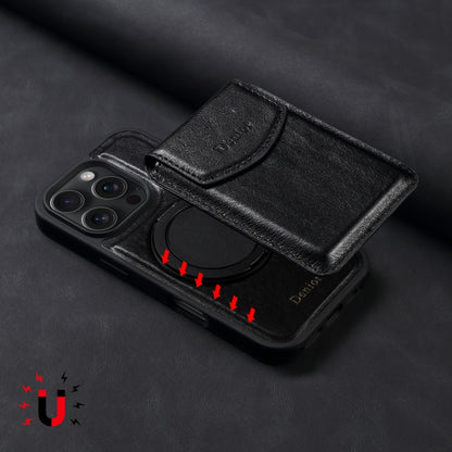 For iPhone 16 Pro Denior D22 Genuine Leather MagSafe Holder Detachable Card Slot Phone Case(Black) by Denior